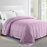 puredown® Blankets Queen Size - Soft Lightweight Down Blanket for All Seasons, Cozy Warm Luxury Bed Blanket with Satin Trim, Cotton Cover, Purple (90'X90')