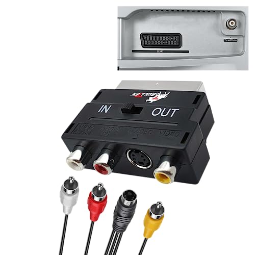 BullTek Convertitore Connettore SCART a 3x RCA Jacks S-Video S-VHS Composito con Switch Input/Output – Adattatore Audio Video Scart in/out