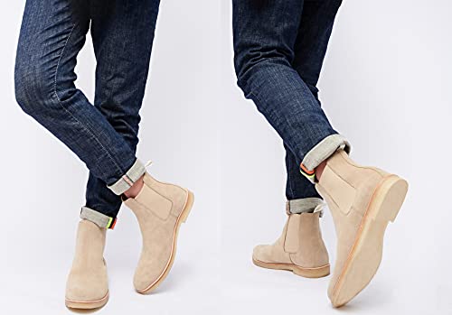 Jions Slip-On Suede Chelsea Boots Men, Genuine Leather Ankle Dress Bootie With Crepe Sole (Beige 45/10.5 M-W Us) #TOP5