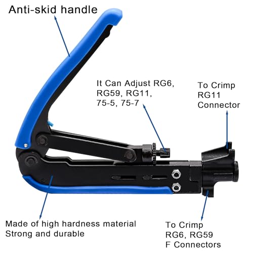 Taiss Coaxial Compression Tool Coax Cable Crimper Kit with 20 PCS F Style RG6 connectors,Adjustable RG6 RG59 RG11 75-5 75-7 Coaxial Cable Stripper,coaxial cable crimper Tool Kit