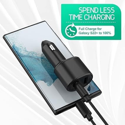 Image of Original Samsung Super Fast Dual Car Charger (45W+15W) with Fast Charging Cable for Samsung Galaxy S22 S21 S20 Ultra Plus Note 10+,Google Pixel,Note 20,Pps Car, Black (DEC17)