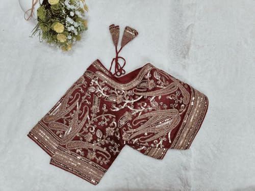 Image of Pujia Mills Women's Readymade Bridal Blouse Embroidery Copper Coding Glitter Sequence Thread Work Indian Ethnic Designer Stitched Half Sleeve Blouse Readymade for Women Saree Bridal Lehenga Choli