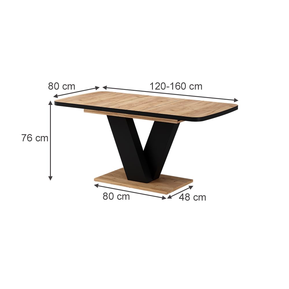 Vicco tavolo da pranzo allungabile Fenaro, Nero/Rovere, 120-160 x 80 cm