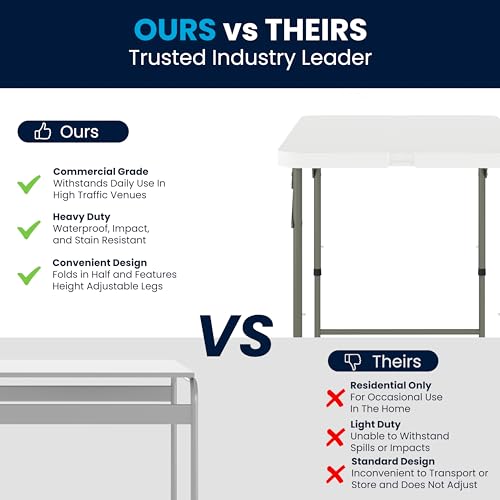 Flash Furniture 4' Rectangular Plastic Folding Event Table with Adjustable Legs and Carrying Handle, Bi-Fold Portable Banquet Table for Indoor/Outdoor Events, White - Image 7