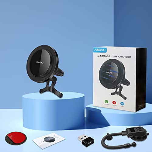 Lamjad M8 Magnetic Wireless Car Charger, Fast Charging, Compatible For Magsafe Car Charger,Iphone 14/13/12 Series,Air Vent Dashboard Car Mount Phone Holder #TOP6