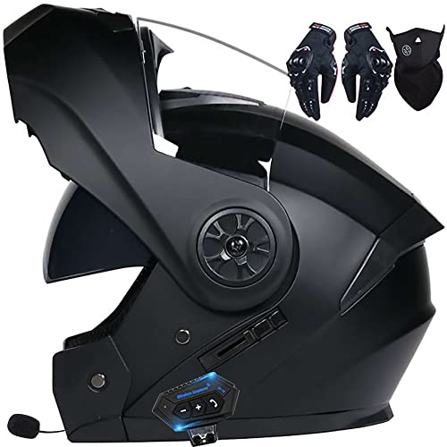 Letetexi Casque Modulable Moto Bluetooth Intégré ECE Homologué avec Double Visière Anti-buée Casques Intégraux Racing Motocross Ventilation Noir Mat pour...