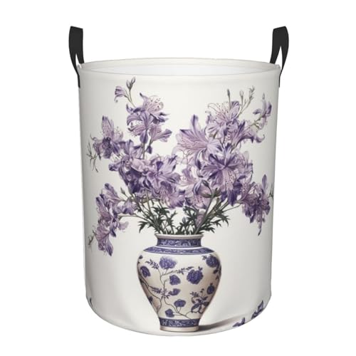 Grand panier à linge pliable avec imprimé fleurs dans un vase