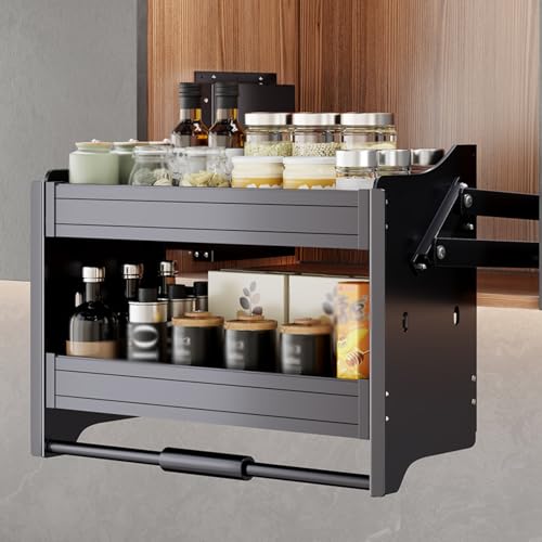 EliteBloom Lift-and-Pull Double-Tier Wall Cabinet Basket - Ideal Upper Kitchen