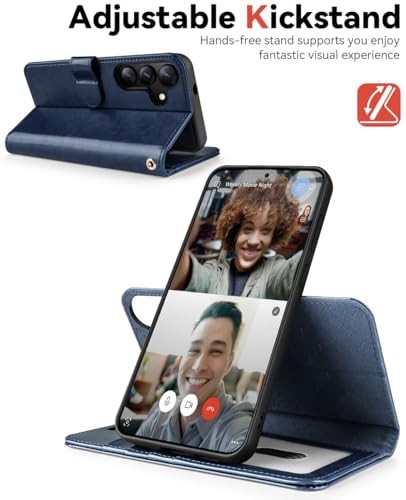 Coque Portefeuille Samsung Galaxy S25 Plus Etui Protection RFID Bleu