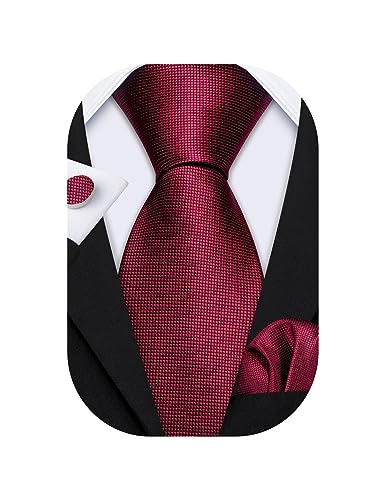 Image of Barry.Wang Plain Men Silk Ties Extra Long Satin Necktie for Wedding Business Handkerchief Cufflinks Set Solid Colors