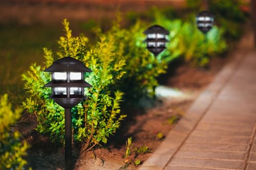 Image of Nuvo Lighting SF76 /632 One Light Two Louver Small Hood 120 Volt Die Cast Aluminum Durable Outdoor Landscape Pathway Lighting, Old Bronze