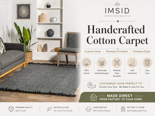 Image of Premium Hand Braided Cotton Rectangular Carpet 3x12 Feet | Soft & Durable Floor Rug for Living Room, Bedroom & Kids Room | Anti-Slip, Washable & Eco-Friendly Color -Charcol