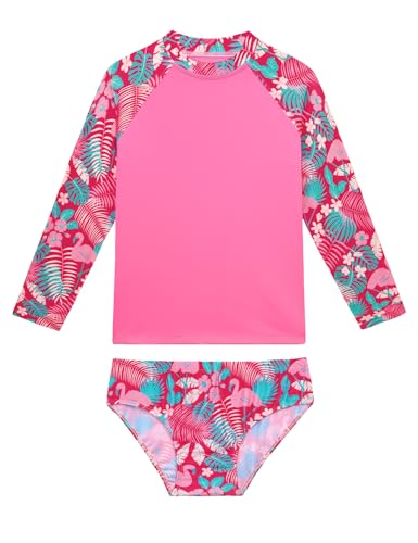Girls Swimsuit Long Sleeve Rush Guard Bathing Suit Swimwear with Bikini Bottom Sun Protection