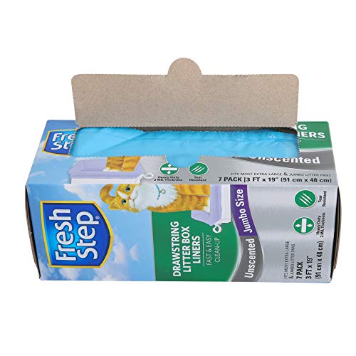 Fresh Step Drawstring Cat Litter Box Liners, Unscented, Jumbo Size, 36" X 19" - 7 Count | Kitty Litter Bags, Cat Litter Liners For All Cats To Keep Your Home Clean #TOP5