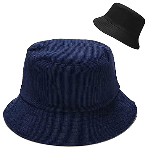 Xyiyi Winter Blue Corduroy Bucket Hat Cotton Fisherman Hats For Women Men, Reversible Double-Side-Wear #TOP15