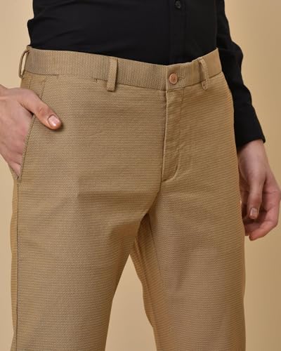 Image of Blackberrys Men's Polyester Blend Self-Design Slim Fit Casual Trousers