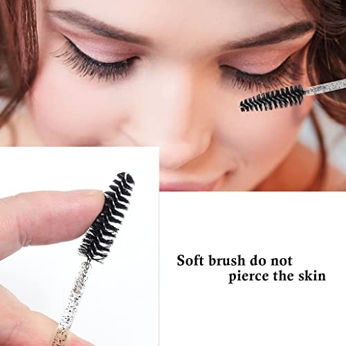 SWKJ 60 PCS Disposable Eyelash Brushes, Spoolies Eyebrow, Mascara Wands Applicator Lash Brushes Castor Oil Brush Cosmetic Makeup Tools(Crystal-black) - Image 6