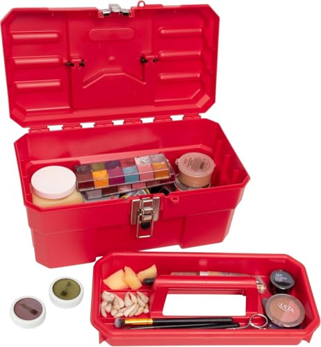 Image of Akro-Mils 14-Inch Plastic Toolbox with Removable Tray, Steel Latch & Padlock Eye, Heavy Duty Tool Box for Tools, Crafts, First Aid & Hobby Supplies, 14 inch x 8 inch x 8 inch, Made in USA, 6-Pack, Red (09514)