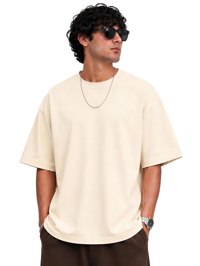 Image of Men's 240 GSM Cotton Oversized Tee - Heavyweight Bio-Washed Fabric | Premium Street Style | Super Soft, Thick & Breathable T-Shirt