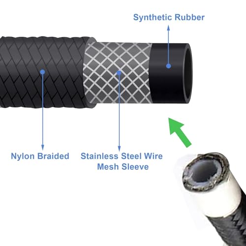 Image of SecosAutoparts 8AN-20FT Fuel Line Hose Kit 8AN-20FT Nylon Braided Fuel Line Hose Fitting with 10 Pcs Swivel Fuel Hose Fitting Adapter Kit