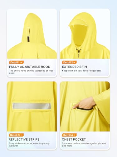Image of SaphiRose Extra Thick Hooded Rain Poncho Double Layer Waterproof Raincoat Jacket for Men Women Adults