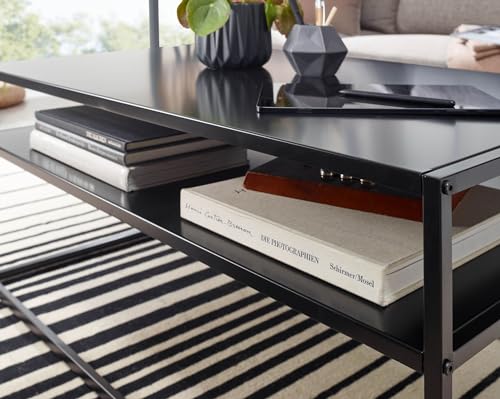 FineBuy Couchtisch 100x60x45 cm Metall Wohnzimmertisch Industrial Schwarz, Sofatisch Stahl mit Stauraum, Loungetisch mit Ablagefach, Kaffeetisch Beistelltisch Eckig – Bild 7