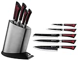 Imperial Collection Stainless Steel Kitchen Cutlery Knife Set with Knife Block and Embossed Non-Stick Coating, 6-Piece (Red/Black)