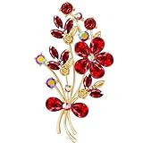 LZZEM Broche en forme de coquelicot doré antique – Épingle à strass en cristal rouge bordeaux pour femme élégante pour le jour du Souvenir, les mariages et les occasions formelles