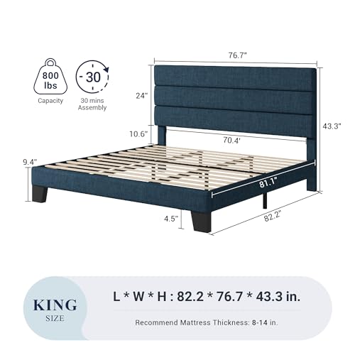image for Allewie King Size Platform Bed Frame with Fabric Upholstered Headboard