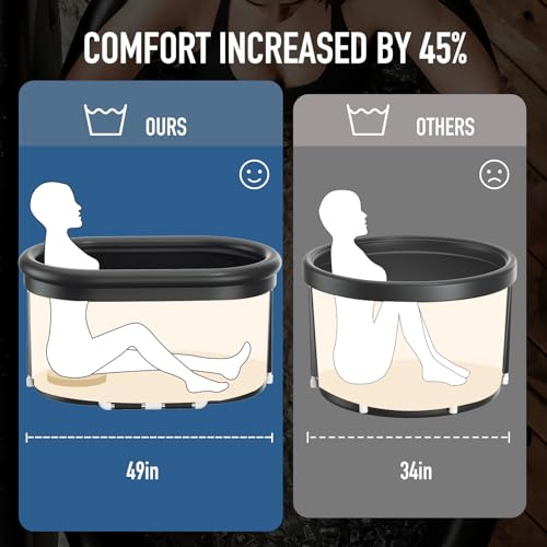 Upgraded 148 Gal XXL Oval Ice Bath Tub with Cover & Air Ring & Cup Holder Pocket, Portable Cold Plunge Tub for Athletes Cold Water Therapy and Recovery