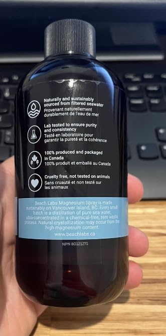 Miniatura 9 de Spray de magnesio (paquete de 2)  procedente del océano y 100% fabricado en Canadá  Spray de magnesio para pies y cuerpo  Agua de mar concentrada