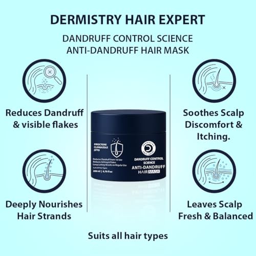 Image of Dermistry Anti-Dandruff Hair Mask with Climbazole Piroctone ZPTO Reduces Dryness Flakes Itching Irritation Exfoliates Both Dry Oily Itchy Scalp Suits Dry Frizzy Curly All Hair Type For Men women 200ml