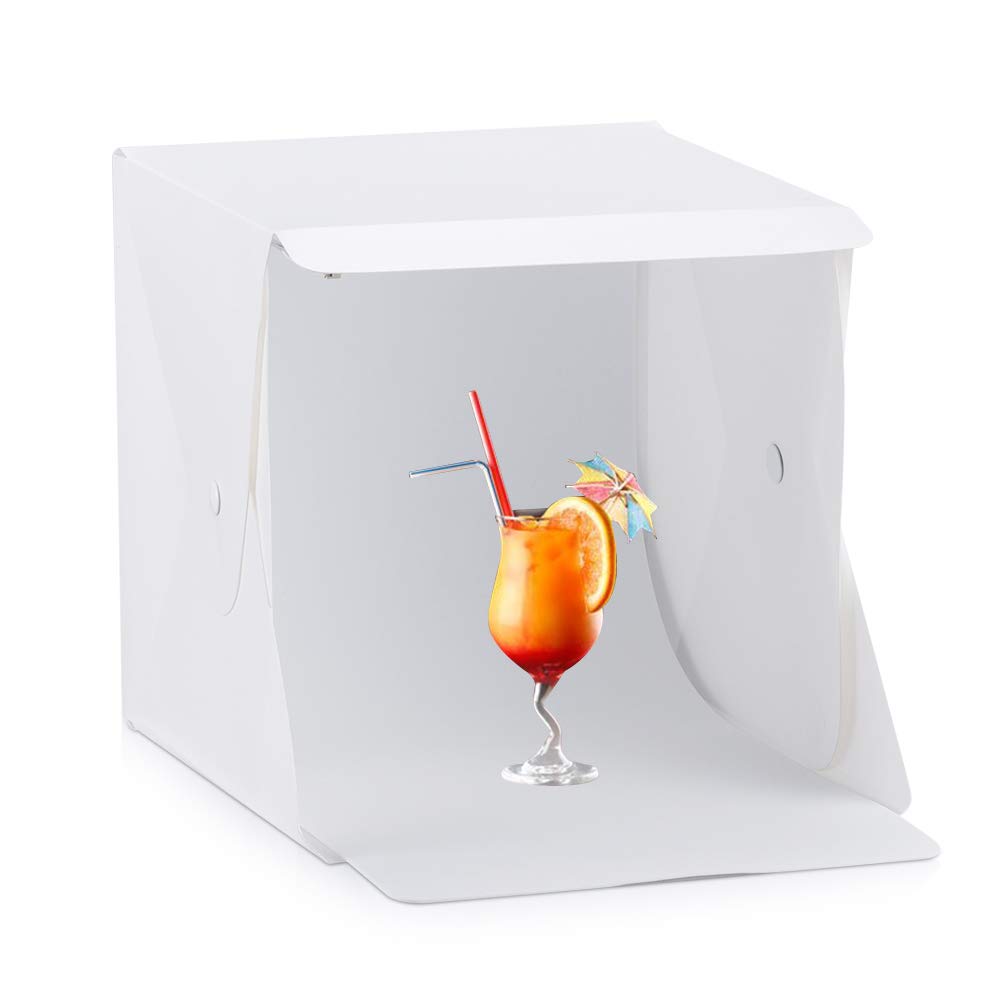 Light Box Photography, Portable Photo Studio Box for Jewelry and Small Items - Built-in 2pcs 6000K LED Strips - 9 x 9 inches - Switch USB Cable - 4 Colors Backdrops