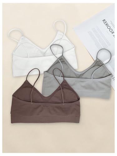 OYOANGLE Girl's 3 Pack Training Bras Ribbed Knit Spaghetti Strap Bralette Bra V Neck Padded Everyday Bras2
