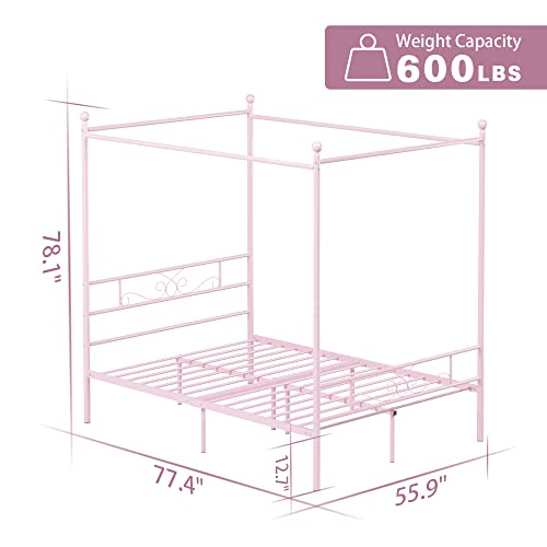 Weehom-Full-Canopy-Bed-Frame-with-Headboard-and-Footboard-4-Posters-Metal-Bed-Frame-No-Box-Spring-Needed-Mattress-Foundation-Platform-Bed-for-Kids-and-Adults-Pink Weehom Full Canopy Bed Frame with Headboard and Footboard 4 Posters Metal Bed Frame No Box Spring Needed Mattress Foundation Platform Bed for Kids and Adults Pink