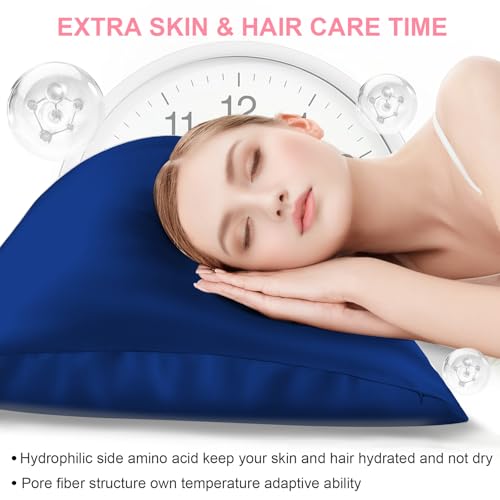Mulberry Silk Pillow Cases Queen Size with Hidden Zipper, Ultra Smooth and Soft Breathable Cooling Silk Satin Pillowcase for Hair and Skin, Gifts for Women Men (Royal Blue, 20x30 Inches, 1 Pack)