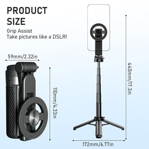 Perche à selfie magnétique avec rotation réglable et support stable à quatre pieds