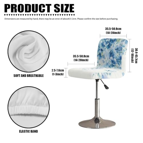 Image of Blue Flowers Bar Chair Stool Cover 2 Pack Stretch Chair Slipcover for Counter Height Bar Stool Anti-Scratches Spills Chair Covers