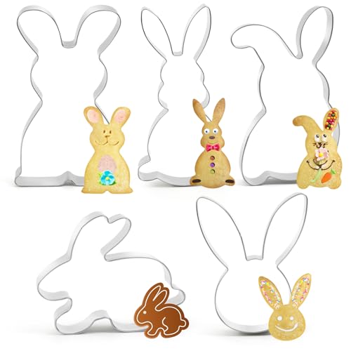 Emporte Piece Paques, 5 Pcs emporte piece lapin，Ensemble de Emporte Pâques grande Taille，Emporte-Pièce en Acier Inoxydable，Idéal pour la préparation...