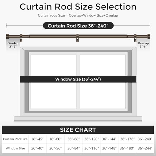 Bronze Curtain Rods for Windows 36 to 240 Inch(3-20 Feet),1" Diameter Rods with Modern Style End Cap Finials,Size:36-240 Inch