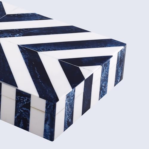Image of Handicrafts Home Chevron Collection, Storage Organizer Decorative Box Multipurpose Gift - Chevron Blue 12x6x2 inch
