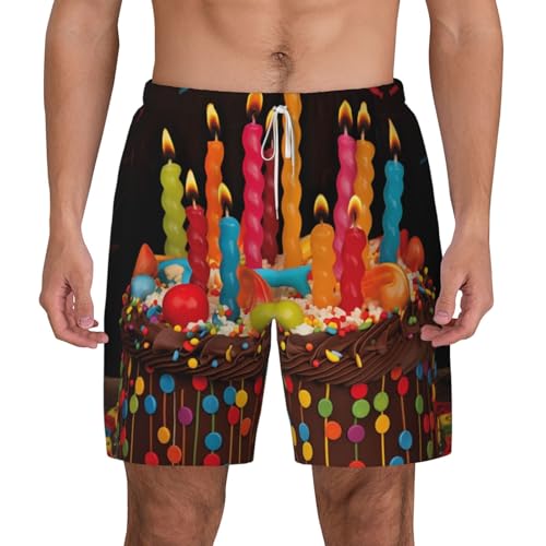 Men's Swim Trunks Quick Dry Board Shorts Happy Birthday Big Cake Beach Shorts with Pocket Bathing Suits for Men