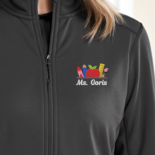 Personalized Embroidered Teacher Fleece Jacket, Customized Gift for Teachers, Embroidery Zip Up Fleece Outerwear4