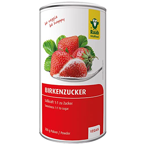 Raab Vitalfood Birkenzucker, Xylit, vegan, 1:1 Zucker-Alternative, Süßungsmittel, niedriger glykämischer Index 7, zahnfreundlich, 1er Pack (300 g)
