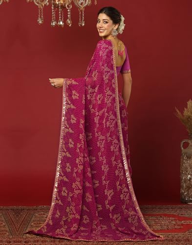 Image of SIRIL Women's Georgette Bandhani Printed Saree With Unstitched Blouse Piece