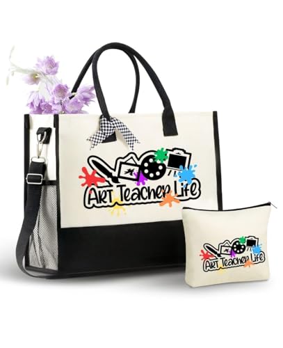 Image of InnoBeta Art Teacher Gifts Canvas Tote Bag for Women, Important Art Teacher Stuff Bag,Teacher Appreciation Gifts for Teacher Appreciation Day, Birthday, Thanksgiving, Christmas