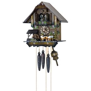 ISDD Cuckoo Clock Horloge coucou « Maison de la jungle noire avec 4 buveurs de bière et molette de moulin