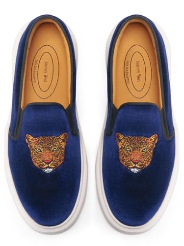Image of Journey West Women's Fashion Velvet Sneakers with Embroidery Comfortable Slip-On Work Shoes for Women