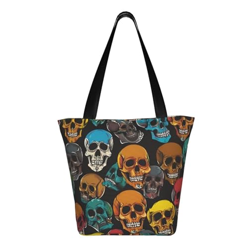 Colorful Sugar Skulls Print Comfortable Shoulder Bag Summer HandbagTravel Beach Work Daily Use Versatile Carry3