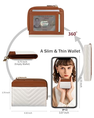 Image of Small Bifold Wallets Woman RFID Mini Wallet for Women Slim Card Holder with Zipper Coin Pocket & 2 ID Windows (Beige&Brown)